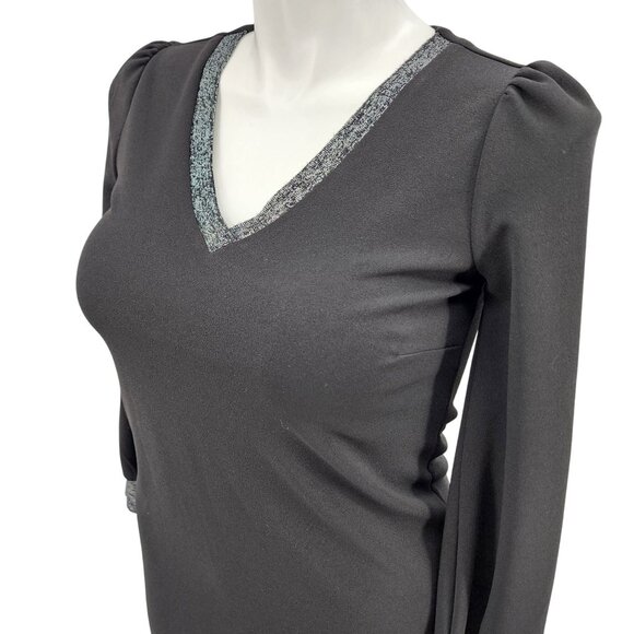 Sam Edelman Black Long-Sleeve Knit Dress W/ Metallic Trim Size 2 - Picture 1 of 9